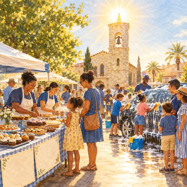 A sunny church fair and car wash
