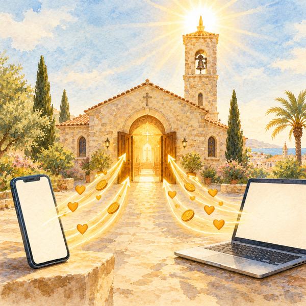 Golden giving to a sunlit church